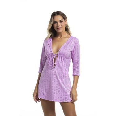 Imagem de Saída de Praia Laise Feminina Manga Curta - Cor De Cacau, P, Lilas lai