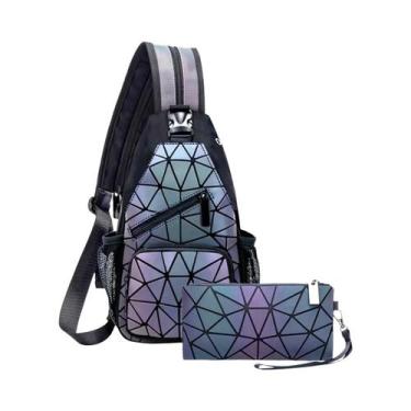 Imagem de Mochila Transversal Feminina Geométrica Luminosa Holográfica Reflexiva