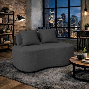 Imagem de Sofá Bellé 100cm Moderno Confortável Sala Estar Luxo Linho Cinza Escuro