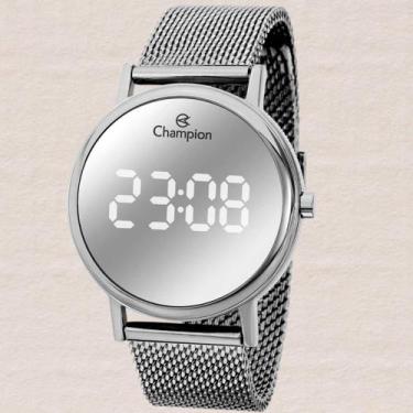 Imagem de Relógio Champion Feminino Digital CH40179S Prata Espelhado Pulseira Me