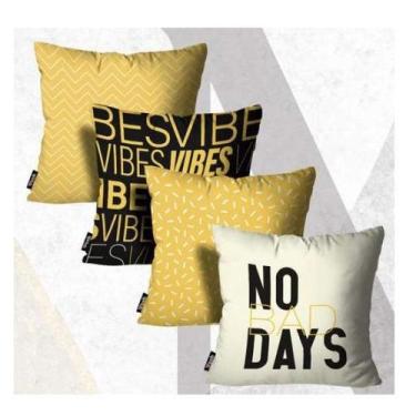 Imagem de Kit 4 Capas Almofadas No Bad Days Amarelo e Preto - 45x45cm - Mdecore