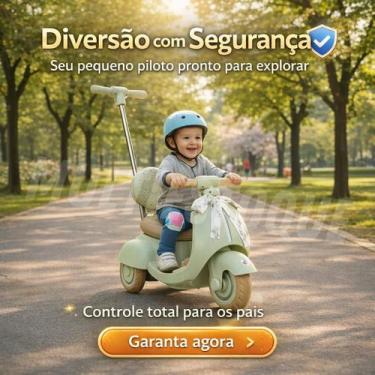Imagem de Moto Elétrica Infantil 6V com Empurrador  Verde - UNITOYS