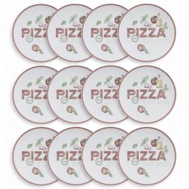 Imagem de Kit Jogo 12 Pratos Rasos Tramontina Pizza Milano Porcelana 25 cm
