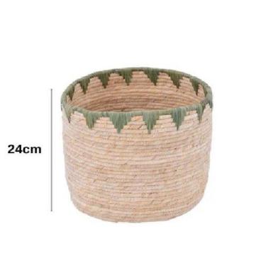 Imagem de Cesto Chuong Palha 24x21cm Detalhes em Verde - Mai Home, Verde