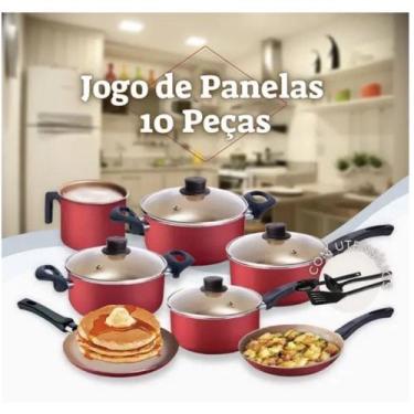 Imagem de Jogo de panelas 10 peças CEREJA - Antiaderente - Teflon com tampa de v