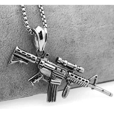Imagem de Corrente com pingente Aço Inox Metralhadora