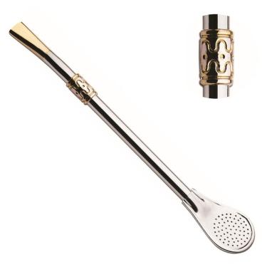 Imagem de Bomba Chimarrão Mate 23cm Aço Niquelado Com Anel Bojo Pêra 138 - Taumer