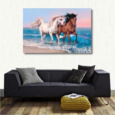 Imagem de Quadro decorativo Cavalos Branco e Marrom Arte 1