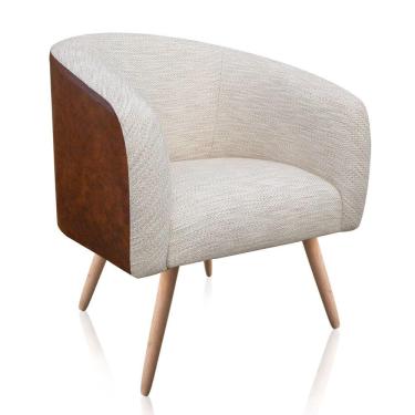 Imagem de Poltrona Stella Couro com Linho Pés Palito - D`Rossi