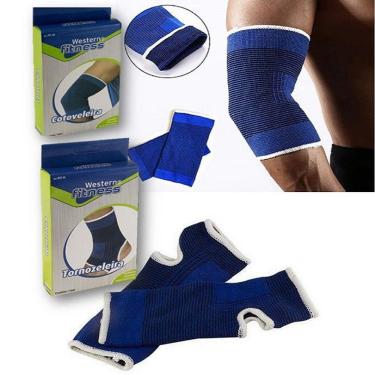Imagem de Kit Anti Lesão Tornozeleira Cotoveleira Elástica Musculação 