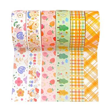 Imagem de Kiboule Conjunto de fitas adesivas Washi de folha de ouro de 6 rolos de desenho bonito Fitas de máscara Washi de estilo rústico Fita adesiva decorativa Etiqueta adesiva 15 mm de largura para DIY Arts &