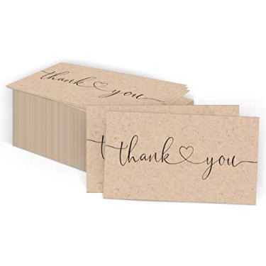 Imagem de 75- Cartões de agradecimento marrom Kraft, pessoal, on-line ou comercial de varejo, inserção de pedido de compra, nota de agradecimento do cliente, produtos artesanais, escrita de coração simples elegante (tamanho de cartão de visita 8,9 x 5 cm