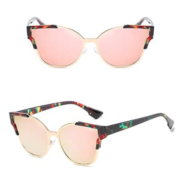 Imagem de Óculos de condução de viagem vintage espelho de olho de gato superdimensionado óculos de sol masculinos femininos de metal luxo armação grande óculos de sol uv400, flor c2 rosa, tamanho único