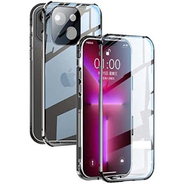 Imagem de NEYENS Capa de telefone de vidro de atração magnética, para Apple iPhone 13 Mini (2021) 5,4 polegadas dupla face capa de telefone transparente de vidro temperado (Cor: Preto)