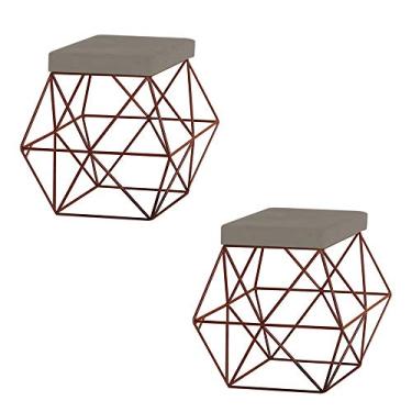 Imagem de Kit 2 Puffs Decorativo Sala de Estar Base Bronze Trixie Veludo Cinza - Gran Belo