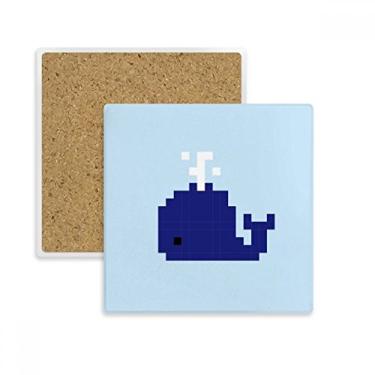 Imagem de Summer Sail Blue Whale Pixel Quadrado Porta-copos Caneca Suporte Subplaca Pedra Isolamento
