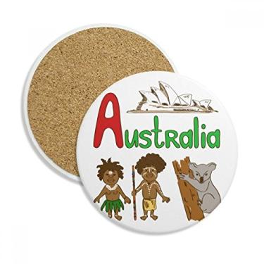 Imagem de Caneca de porta-copos com símbolo nacional da Austrália para proteção de mesa, pedra absorvente