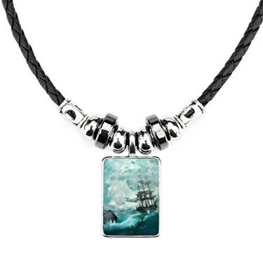Imagem de DIYthinker Colar Ocean Water Wave Science Nature Picture Jewelry Torque Leather Rope Pendant