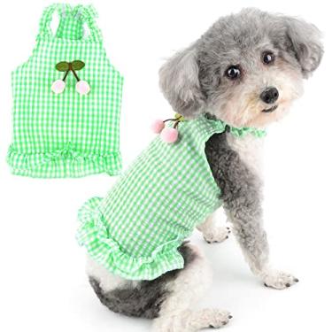 Imagem de Zunea Vestidos xadrez para cães pequenos camiseta de verão para meninas filhotes de cachorro vestido de princesa com lindo colete cereja macio vestido de verão para animais de estimação babados saia