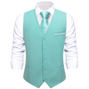 Imagem de Colete de seda masculino slim fit sólido gola V gravata lenço conjunto de abotoaduras para homens festa de negócios colete casual masculino, Md-3379-3412, X-Large