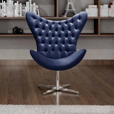 Imagem de Poltrona Alice Egg Capitonê Cadeira Botonê Giratória Recepção, Escritório Azul Marinho