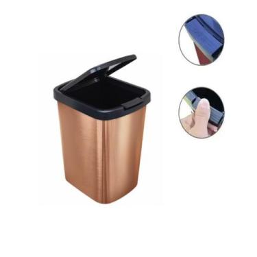 Imagem de Lixeira com tampa click 9 litros de plastico cor rose - Lares, Vermelh