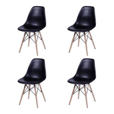 Imagem de Kit 4 Cadeiras Jantar Eames Eiffel Pés de Madeira com Assento Preto - 