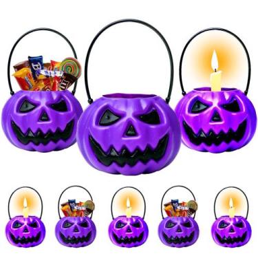 Imagem de 5 Mini Baldes Abóbora Roxo p/ Doces Vela Decorar Lembrança Festa Bruxa