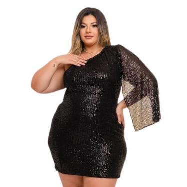 Imagem de Vestido Plus Size Curto Paetê Manga Nula Festa Balada 0551 - Bellucy M