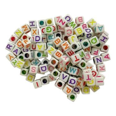 Imagem de 100 Miçangas De Letras Coloridas Infantil Alfabeto Entremeios Para Faz