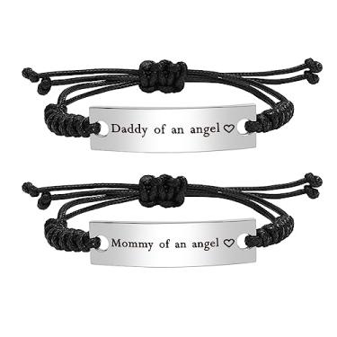 Imagem de Kisseason Pulseira gravada Daddy Mommy of an Angel para perda de bebê para perda de bebê, Adjustable, Metal, Sem Pedra Preciosa
