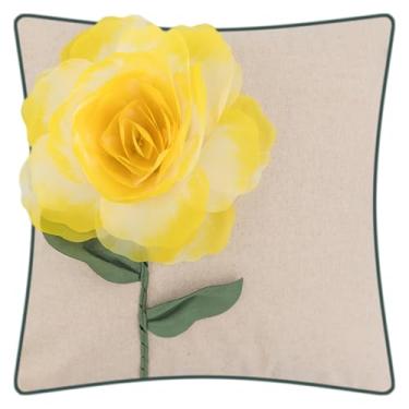 Imagem de KINGROSE Capa de almofada rosa 3D flor decorativa capa de almofada quadrada para dia dos namorados dia das mães sofá cama sala de estar sofá 45 x 45 centímetros amarelo