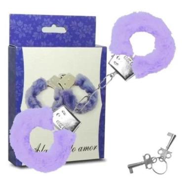 Imagem de Algema de metal pelúcia revestida fur love cuffs sexy import, Azul