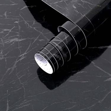 Imagem de Papel de parede Arthome Black Marble, 43 x 612 cm, papel de parede de contato de mármore, autoadesivo, fácil de limpar, filme de vinil para bancada de móveis, revestimento de parede vintage de grão de