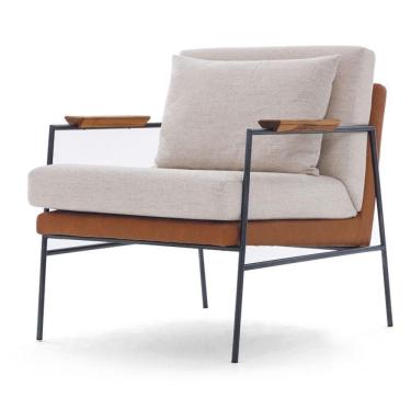 Imagem de Poltrona Com Braços Herval Mh-3807 Composê Estofado Bege C Assento Marrom A Base Metalica Grafite