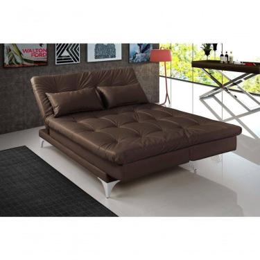 Imagem de Sofá Cama Versátil 3 Lugares Império Reclinável Casal Pés De Alumínio Corano Marrom 310