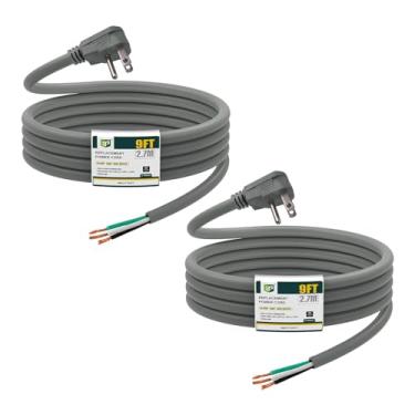 Imagem de EP Pacote Com 2 Cabos De Alimentação Substituição Para Aparelhos E Ferramentas Elétricas, Plugues Planos 9 Pés, Calibre 14, 3 Pinos, 15 A, Cabo Pigtail 110 V, 115 122 V Ca, Cinza