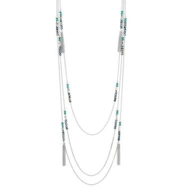 Imagem de Noessla Colar longo de prata em camadas para mulheres, colares de prata com contas de cristal com borlas, bijuterias de festa, presentes para ela, Cristal, Sem Pedra Preciosa