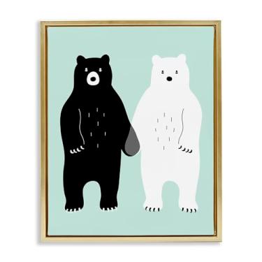Imagem de Stupell Industries Ursos pretos e brancos de mãos dadas em tela flutuante, moldura dourada, design de arte de parede por Andy Westface, 25 x 31