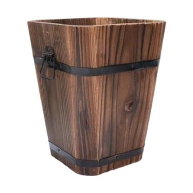 Imagem de WeiLaiKeQi Vaso de flores de balde de madeira para plantas, recipiente para plantas micropaisagísticas rústicas para mesa, jardim, pátio, interior e, L