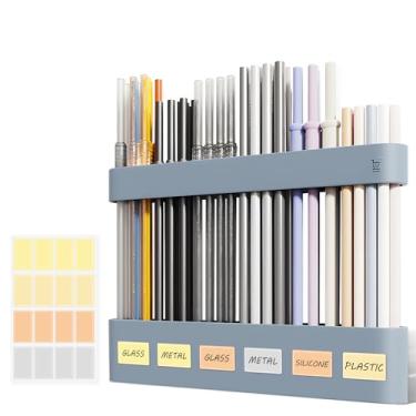 Imagem de Neepanda Suporte de canudo para porta de armário, organizador dispensador de canudo de silicone com design dividido atualizado 2025 com adesivo forte e etiquetas para armazenamento de armário de