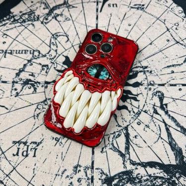 Imagem de Unitvbba Capa de telefone gótica 3D feita à mão com olho de monstro – Ajuste personalizado para todos os modelos de telefone – Exclusivo para fãs de terror, cosplay, amantes da estética escura (presas