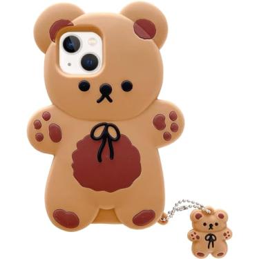 Imagem de Yatchen Capa de urso compatível com iPhone 15 Pro, capas de telefone kawaii, fofo, desenho 3D, ursinho de pelúcia com chaveiro, capa de silicone macio à prova de choque para iPhone 15 Pro