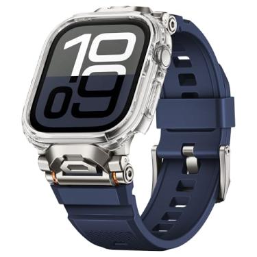 Imagem de Suitisbest Pulseiras robustas compatíveis com Apple Watch Ultra/Apple Watch Ultra 2 para homens, pulseira esportiva de silicone com conector de aço inoxidável durável para iWatch de 49 mm, azul