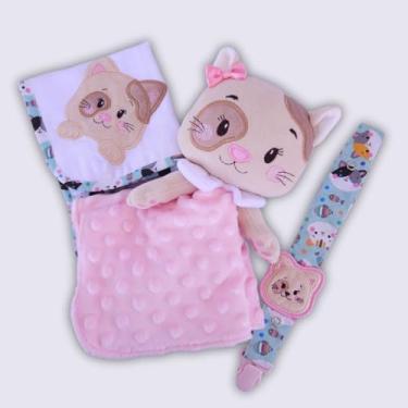 Imagem de Kit Nana Nenê - Gatinha Leah - Naninha, Prendedor de Chupetas e Fralda de Boca - Kit Presente de Bebê - Eliane Atelier