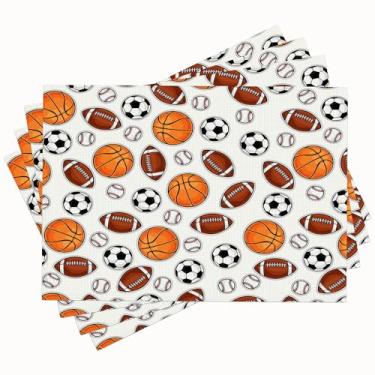 Imagem de Jogo americano esportivo com bola conjunto de 4 tapetes de mesa de basquete, beisebol, futebol, antiderrapante, lavável, para festa, cozinha, sala de jantar, decoração 30,5 x 45,7 cm