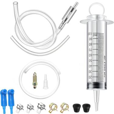 Imagem de Yzufyys Kit de mangueira de sangria de freio, inclui válvula de retenção unidirecional, mangueira macia, seringa de 100 ml, braçadeiras, conector e tampa de escape para fluido de freio de embreagem de