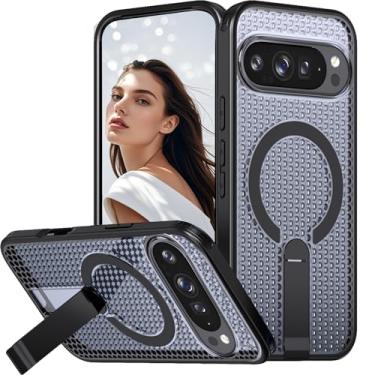Imagem de CCSmall Capa para Google Pixel 10 Pro XL, dissipação de calor com suporte, [compatível com MagSafe] Capa fina refrescante de verão para Google Pixel 9 Pro XL FX preta