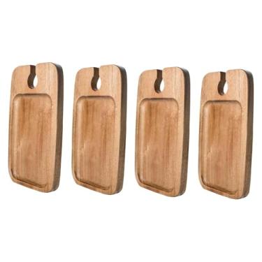 Imagem de Generic Prato de aperitivos de vinho Tábua de charcutaria com suporte de copo Ornamento de madeira Suporte para lanches Bandeja de café da manhã para festa em, 4 Peças