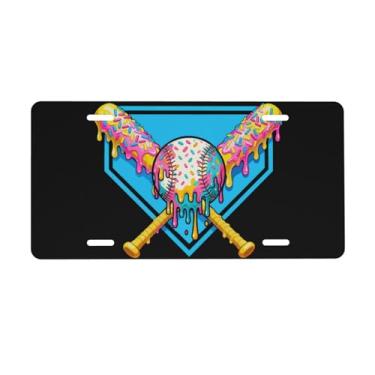 Imagem de UEQIKI Placa de licença frontal de sorvete de beisebol para mulheres placas decorativas de alumínio metal bonito novidade placa de licença para homens 6x12 polegadas (4 furos)